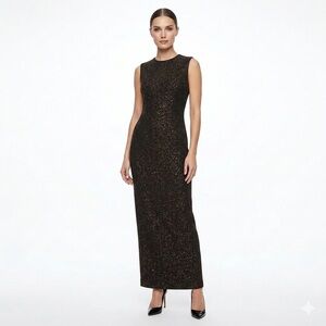 David Tupaz Couture Glitter Leopard Column Evening Gown Womens S Black Formal